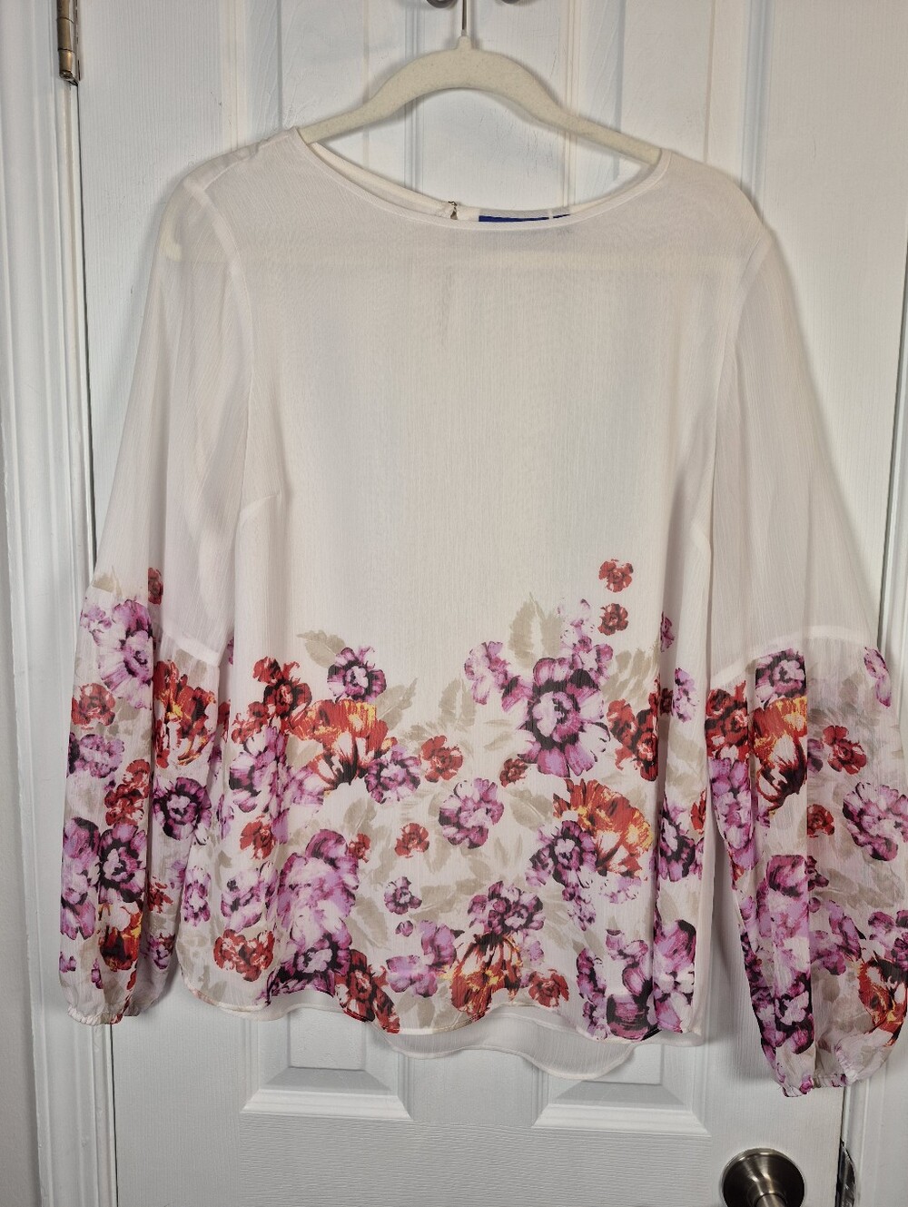Apt. 9 Floral Border Print Chiffon Long Sleeve Blouse Size L